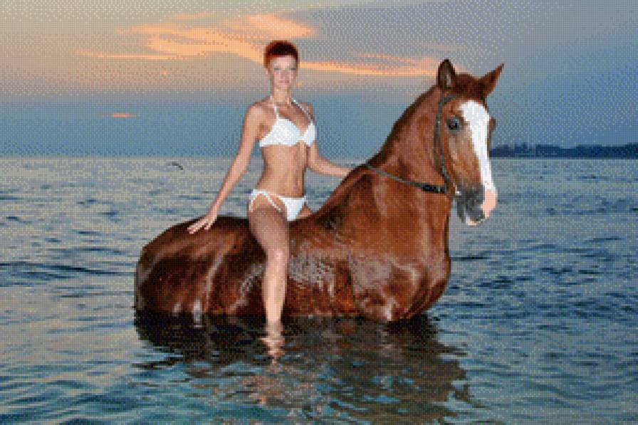 море - девушка, море, конь - предпросмотр