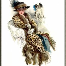Оригинал схемы вышивки «ретро дама с собачкой» (№617529)