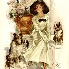 Оригинал схемы вышивки «дама с собаками 2» (№617609)