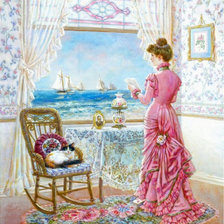 Оригинал схемы вышивки «дама у окна» (№617644)