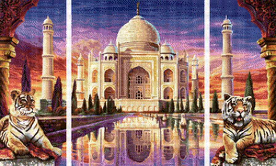 Тадж Махал - общий вид (триптих) - триптих, красота, картина, архитектура - предпросмотр