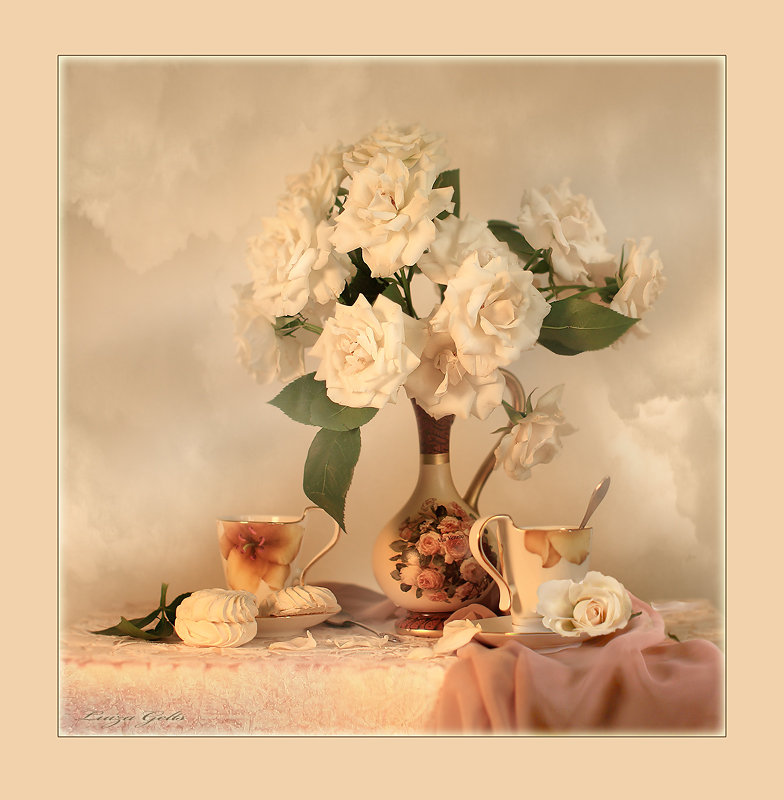 Натюрморт - цветы, розы, натюрморт, ваза, сепия - оригинал