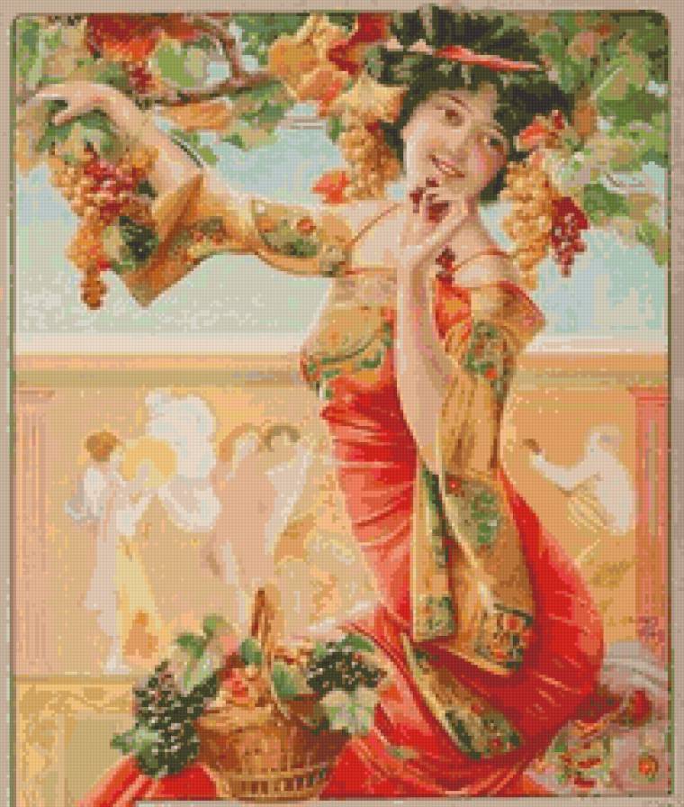 Кокетка с виноградом - платье, девушка - предпросмотр