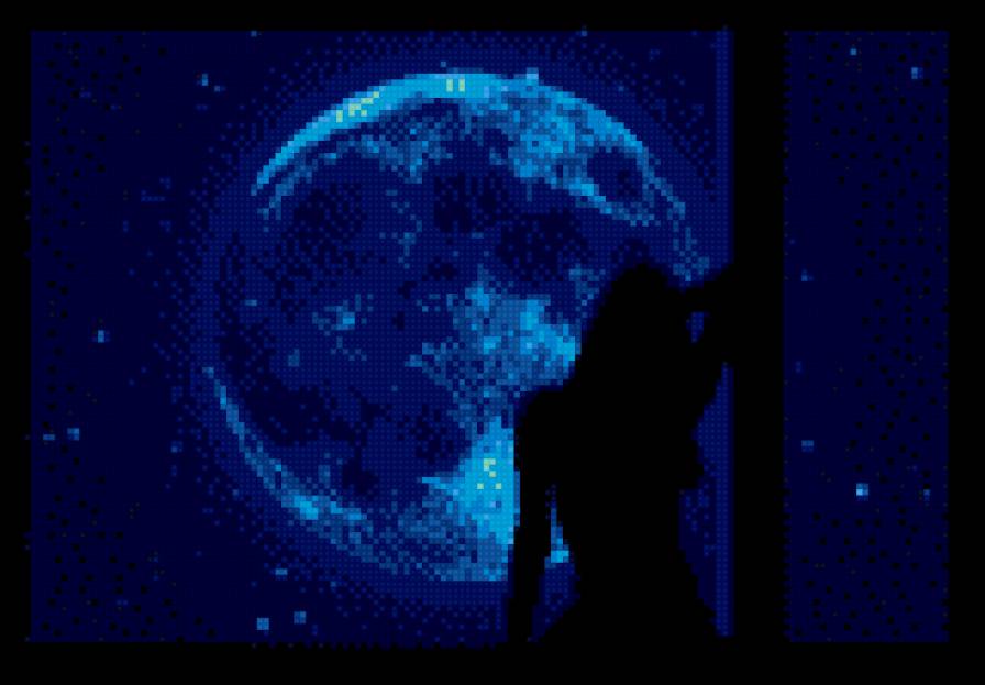 ночь - девушка, окно, вечер, силуэт, небо, ночь, романтика - предпросмотр