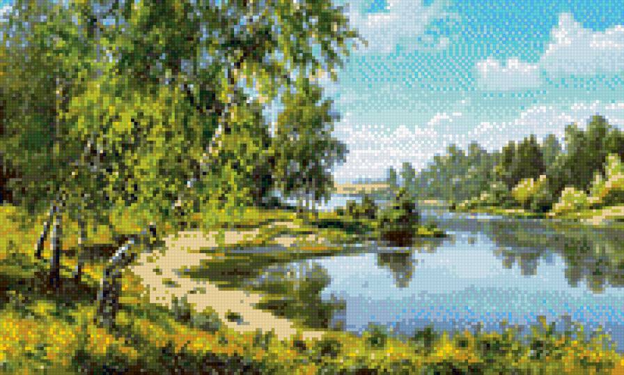 берег - береза, деревья, вода, лето, природа, река - предпросмотр