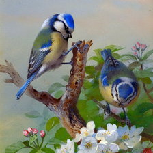 Оригинал схемы вышивки «птицы и вишня» (№618591)