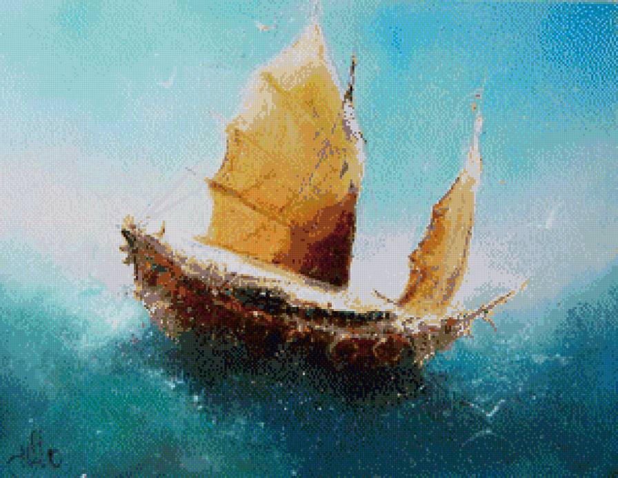 Кораблик - масло, море, корабль - предпросмотр