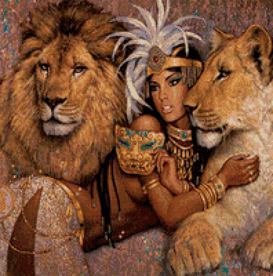 львы с девушкой. - девушка, львы. - предпросмотр