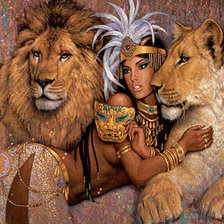 львы с девушкой.