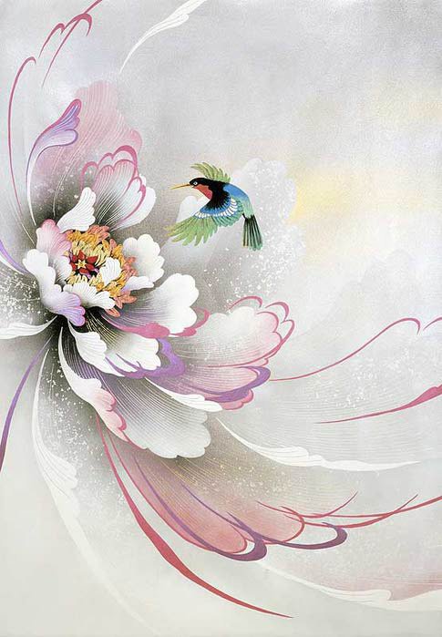 колибри с цветком - цветы, птицы - оригинал