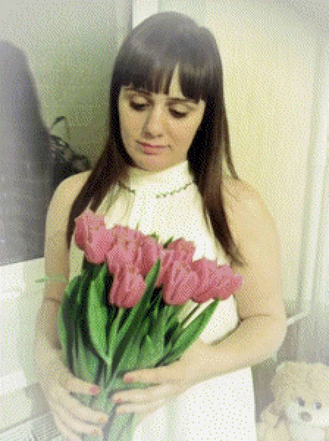 с тюльпанами - тюльпаны, портрет - предпросмотр