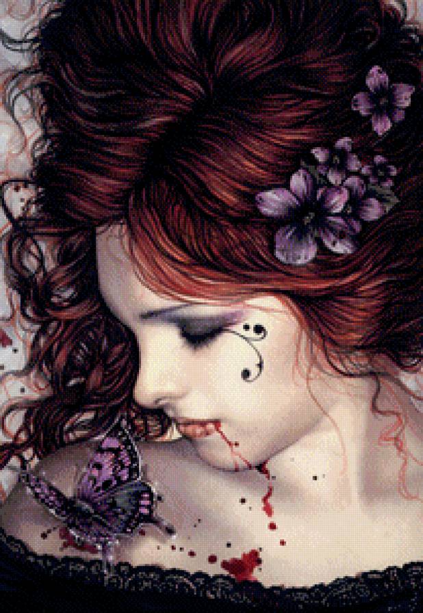 вампир - красота, девушка, глаза, фентази, картина, портрет - предпросмотр