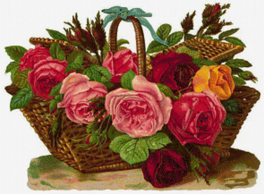 Розы в корзине - предпросмотр