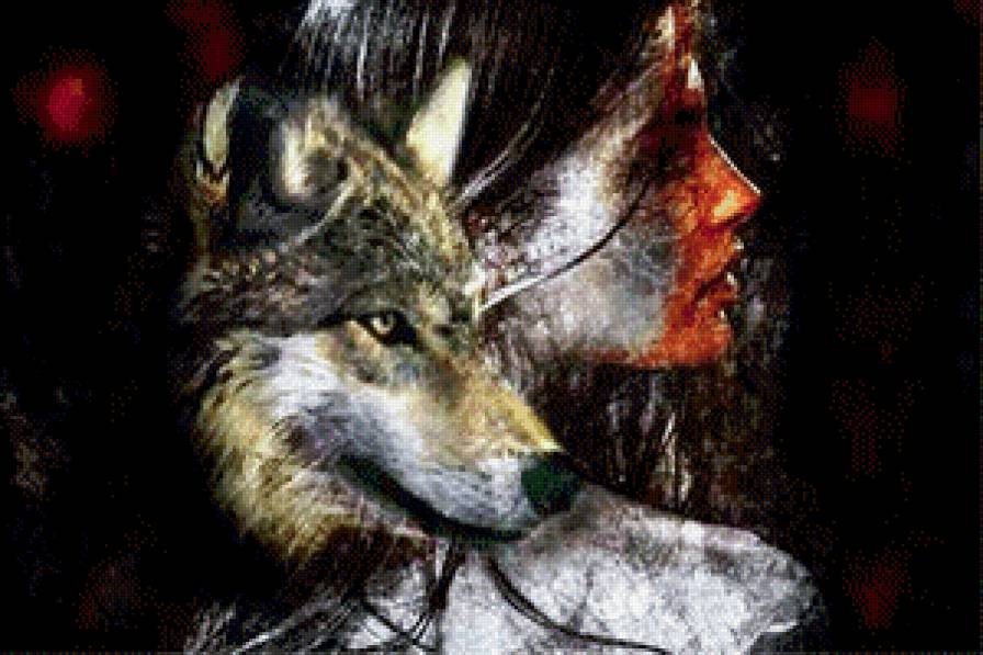 оборотень - портрет - картина, фентази, глаза, девушка, красота, портрет - предпросмотр