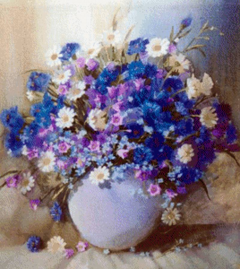 Васильки и ромашки - цветы, васильки, букет, полевые цветы, ромашки, живопись - предпросмотр