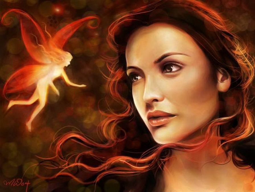Девушка и феечка - красавица, фэнтези, девушка, фея - оригинал