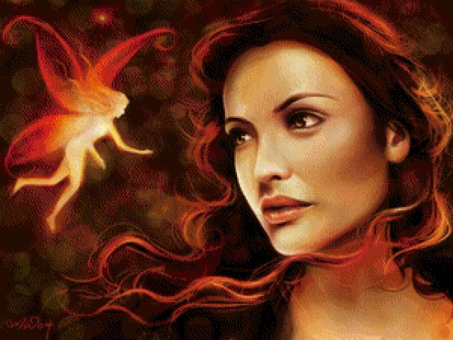 Девушка и феечка - красавица, фея, девушка, фэнтези - предпросмотр
