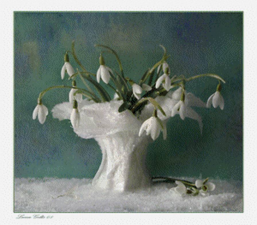 Натюрморт - белый, подснежники, натюрморт, цветы, ваза - предпросмотр