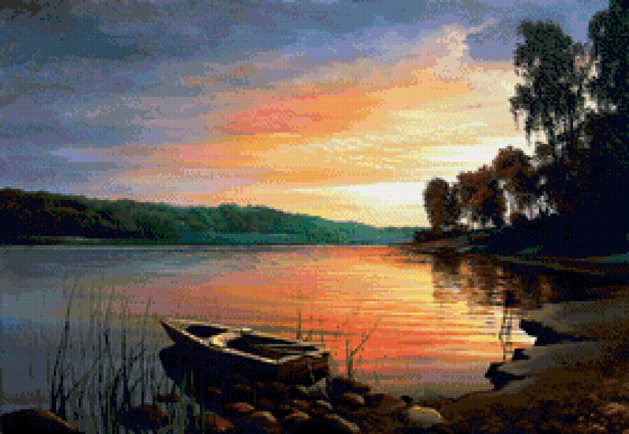 Закат Былич А.Л - закат, лодка, озеро - предпросмотр