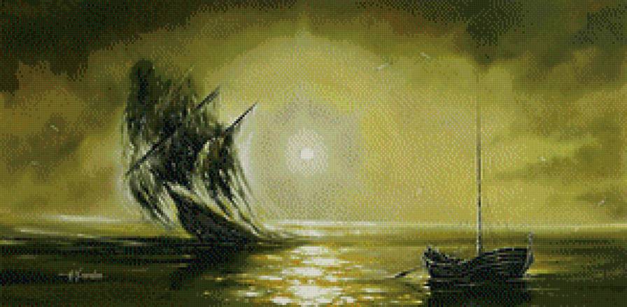 заброшеный корабль - живопись, корабль, море - предпросмотр