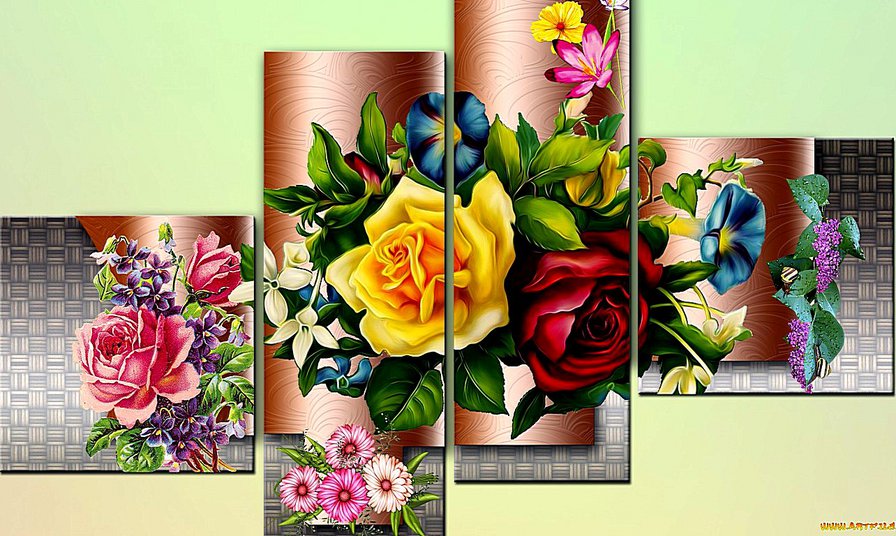 Полиптих - цветы, полиптих - оригинал