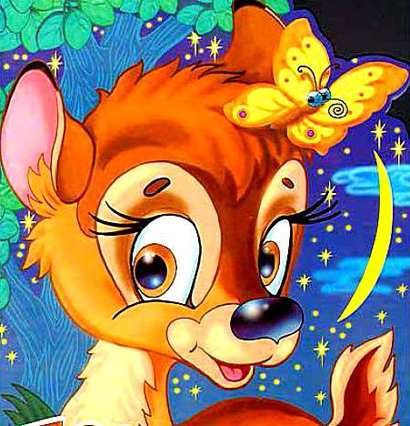 Детская - детская картинка, олененок, бабочка - оригинал