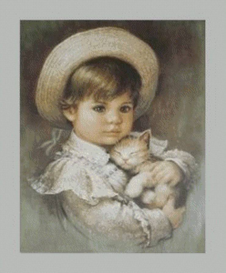 милые малыши - мальчик, диптих, ретро, ребенок, котенок, малыш, детская, винтаж - предпросмотр