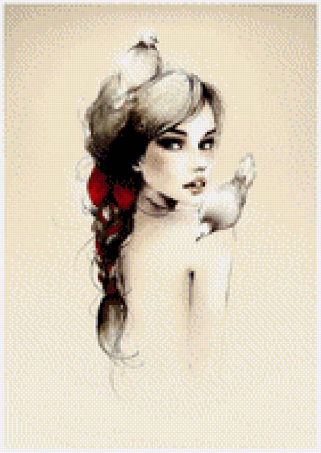 Девушка и голуби - девушка, голуби - предпросмотр