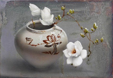 магнолии - магнолия, букет, натюрморт с цветами, натюрморт, цветы, горшок - оригинал