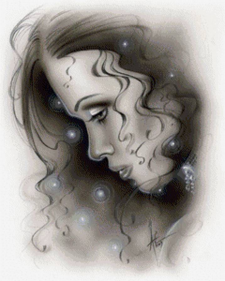 Нежный профиль - красавица, девушка, монохром - предпросмотр