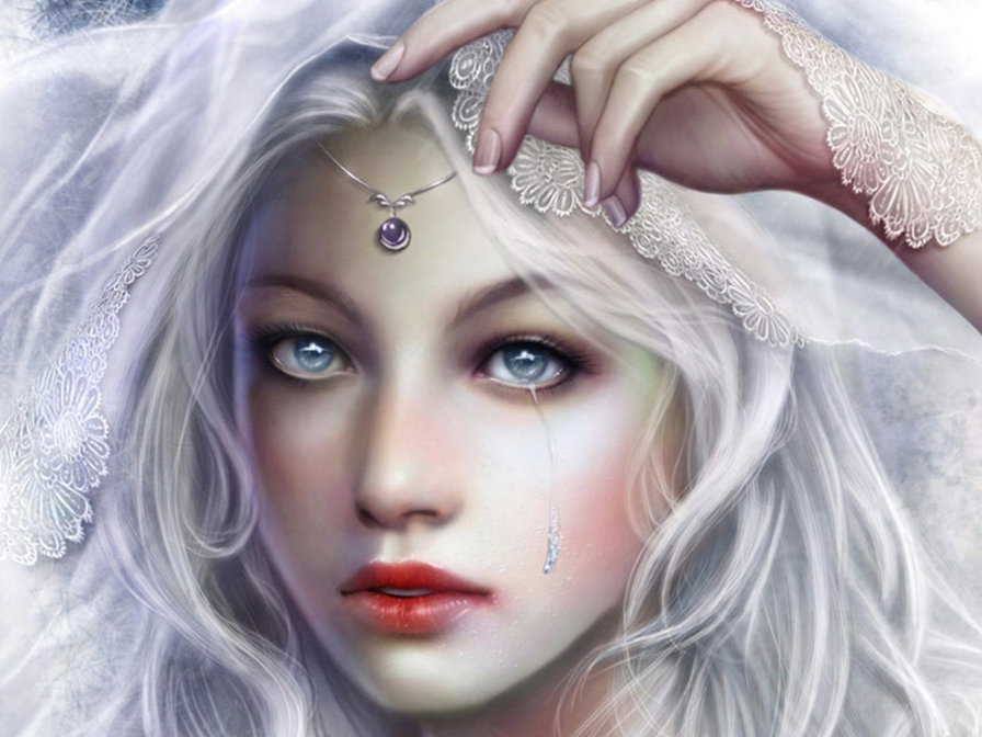 Fantasy Girl Tears - девушка, ретро, красота, картина, портрет - оригинал