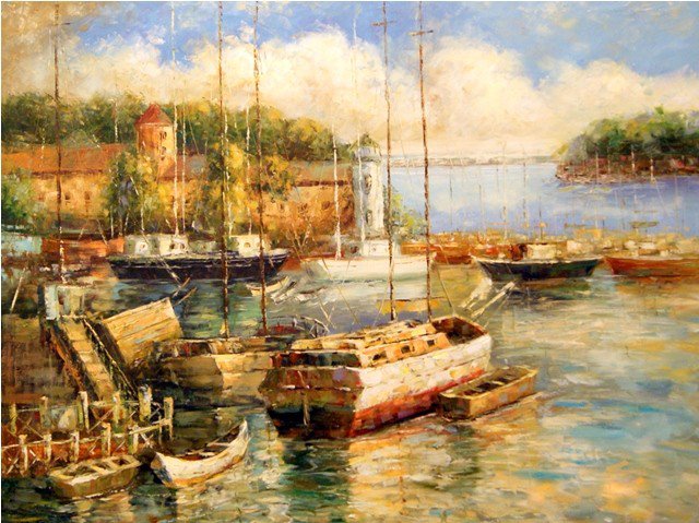 лодки в гавани 2 - живопись, лето, природа, лодки, гавань, море - оригинал