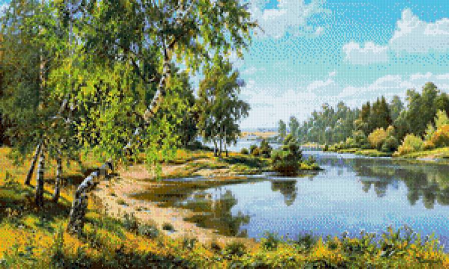 111 - лето, озеро, вода, березы - предпросмотр