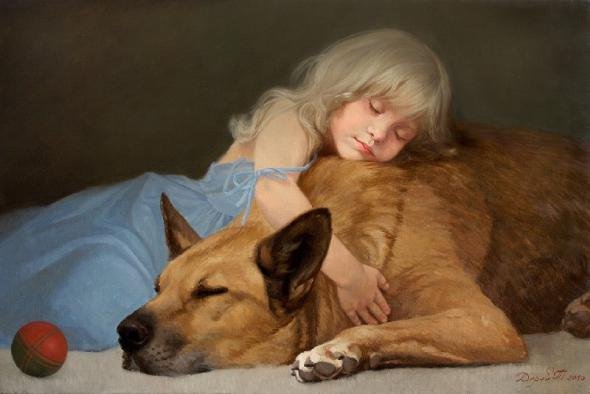 девочка с собакой - отдых, собака, дети, сон, девочка - оригинал