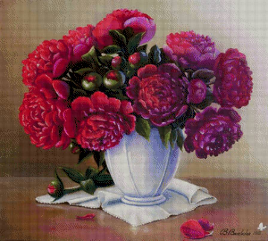 пионы в вазе - картина цветы - предпросмотр