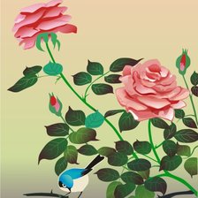 Розы с птицей
