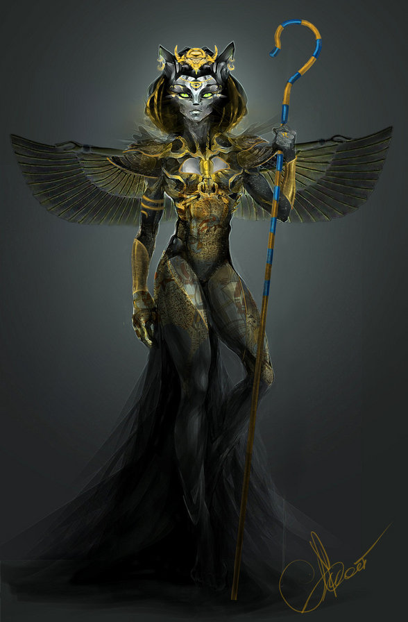 Бастет - кошка, богиня, женщина, крылья - оригинал