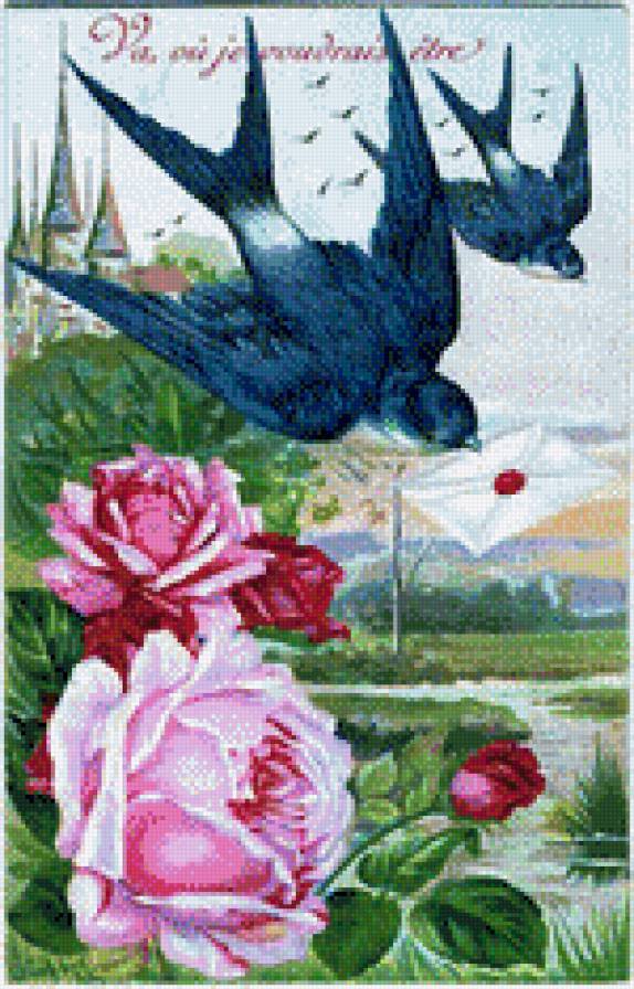 Ласточки и розы - предпросмотр