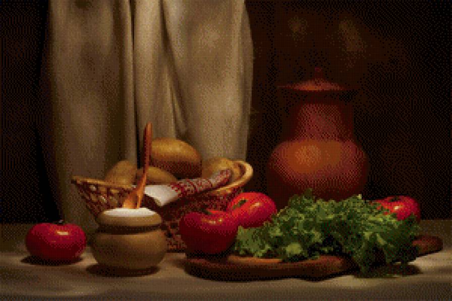 Урожай - натюрморт, кувшин, помидоры - предпросмотр