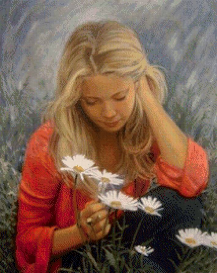 девушка с цветами - ромашки, девушка, красота - предпросмотр