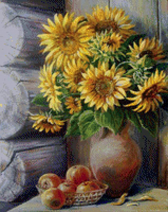 Подсолнухи - подсолнухи, натюрморт, цветы, букет - предпросмотр