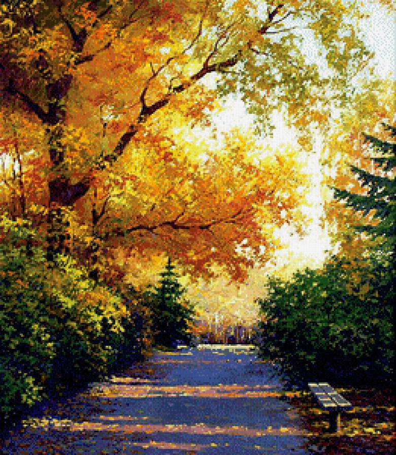 Тенистая аллея - солнце, осень, день, лавочка, пейзаж, аллея - предпросмотр