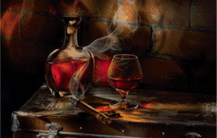№627340 - дым, пепел, сигара, бокал, бутылка, виски - предпросмотр