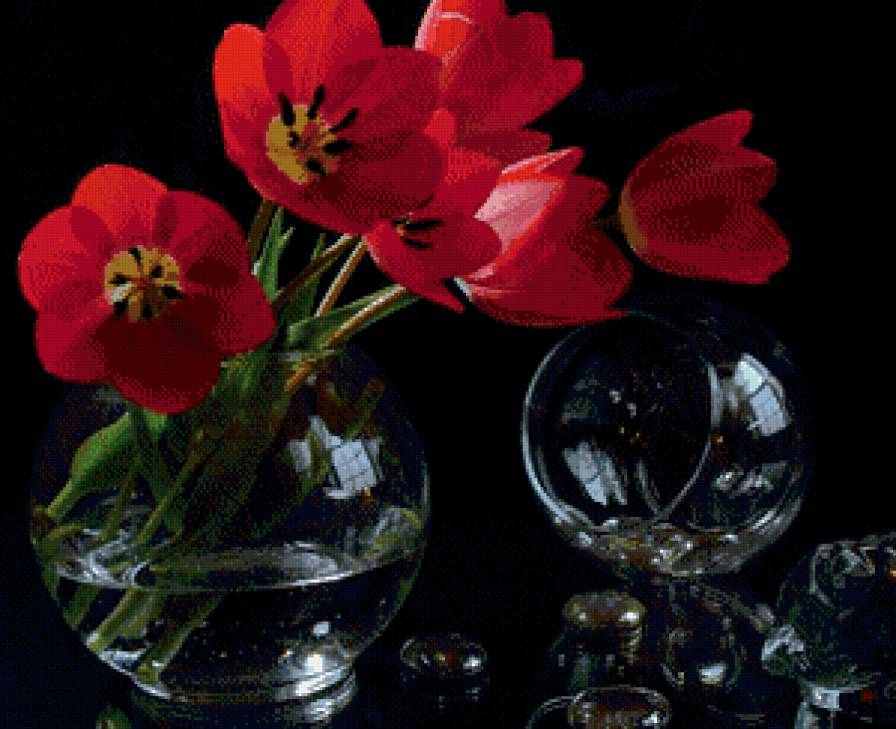 тюльпаны - тюльпаны, ваза, бокал - предпросмотр