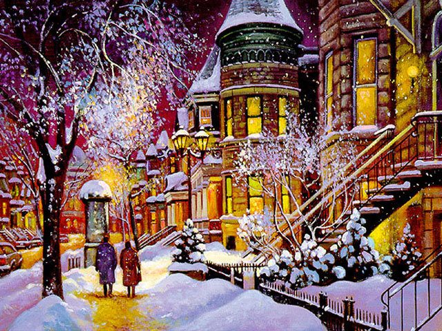 зимний вечер - картина - оригинал