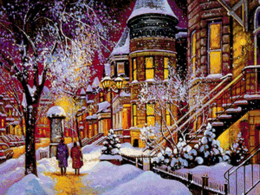 зимний вечер - картина - предпросмотр