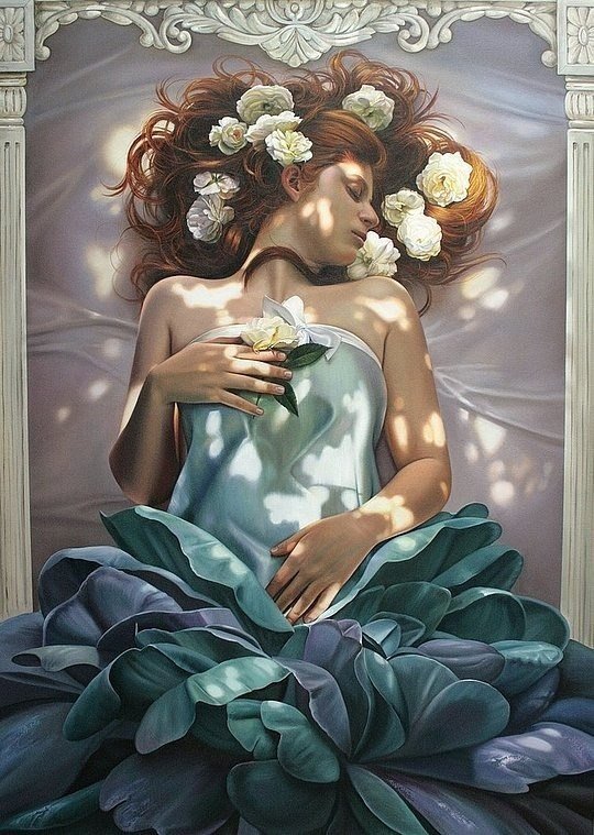 №627975 - волосы, девушка, цветы, сон, цветок - оригинал