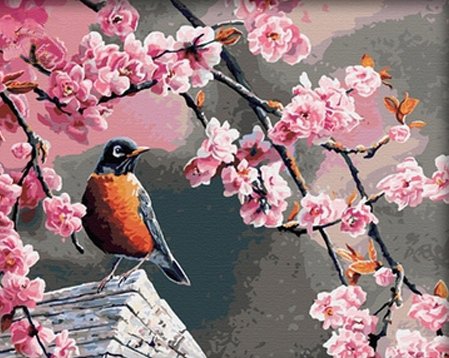 птичка и цветущая сакура - цветы - оригинал