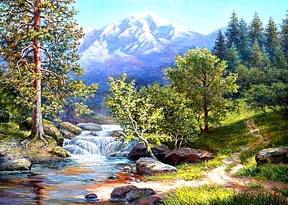 Горная речка - горы, река, пейзаж - оригинал