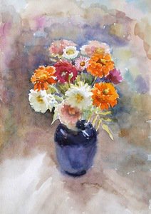 цветочный букет - букет, ваза, цветы, живопись, акварель - оригинал